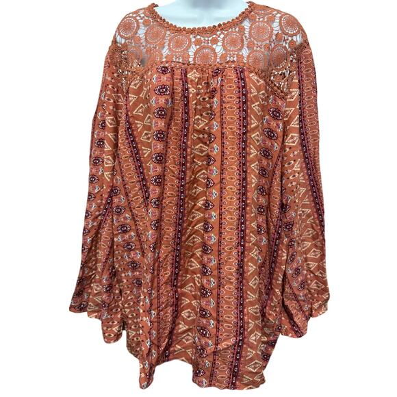 @Tab Tops - Weekend Suzanne Betro 4X Womens Tunic Orange Embroidered Lace Long Sleeve knit